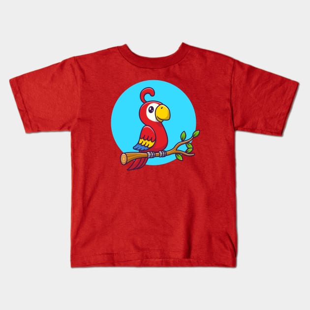 Cute Parrot Bird On The Branch Kids T-Shirt by Catalyst Labs